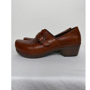 Dansko Brown Leather Buckle Clogs EU 39 Comfort Work Shoes